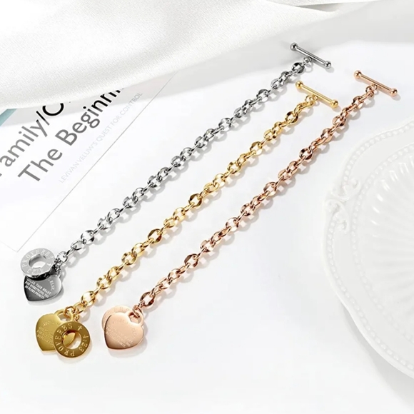 Tiffany - esque 14k Gold Heart Toggle Proverb Bracelet - Picture 5 of 5